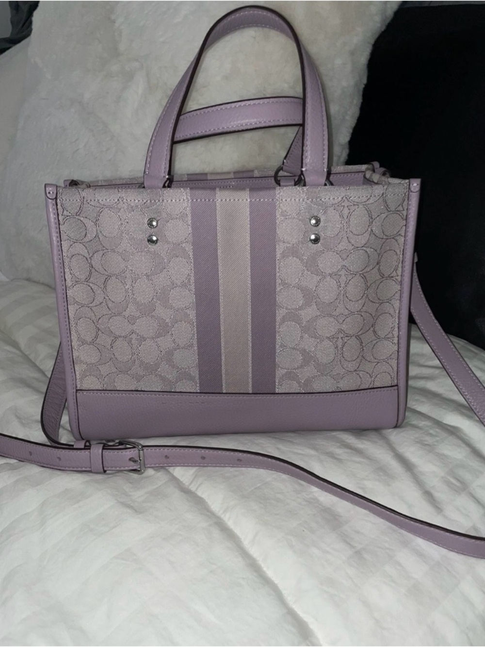 Coach Lilac Signature Canvas Satchel with Stripe Detail - Picture 2 of 2